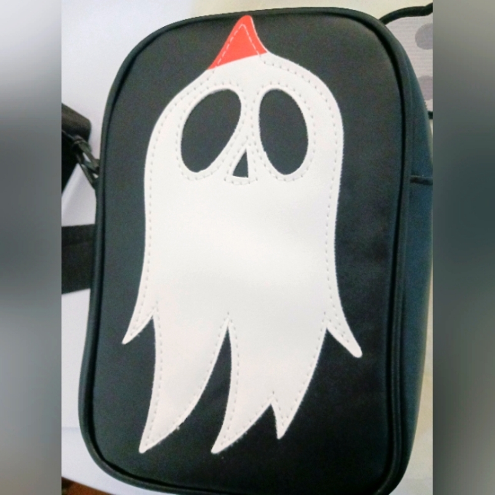 Ghost Black  Goth Crossbody Bag Vegan Leather Shoulder Bag+ Patch - Picture 3 of 16
